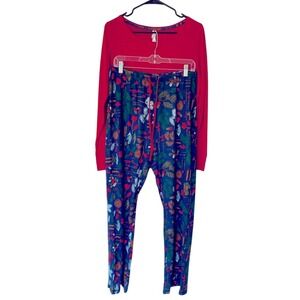 GILLIGAN & OMALLEY Womens Pajamas Red Top Blue Patterned Pants Lounge Wear SZ M